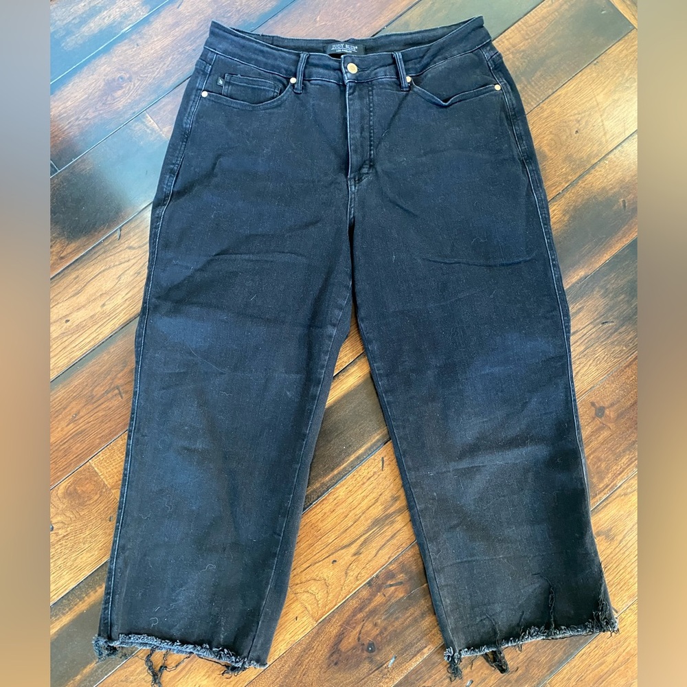 Judy Blue Classic Black Wide Leg Cropped Raw Hem Denim Jeans Women's 18W